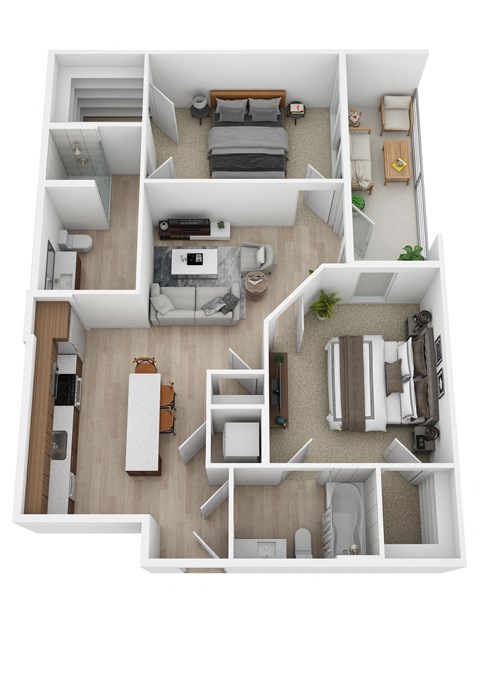 Floor plan for 2 beds, 2 baths, 908 sqft