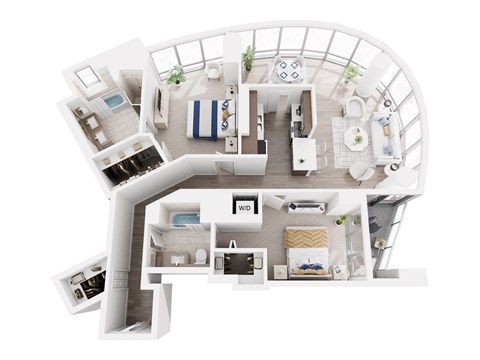 Floor plan for 2 beds, 2 baths, 1325 sqft