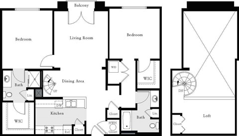 Floor plan for 2 beds, 2 baths, 1340 sqft