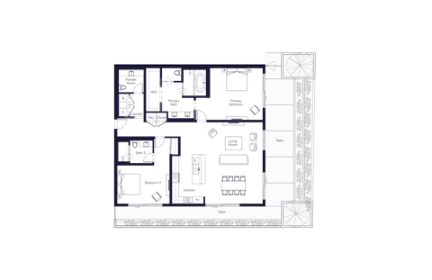 Floor plan for 2 beds, 2.5 baths, 2006 sqft