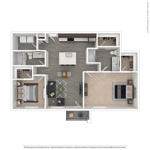 Floor plan for 2 beds, 2 baths, 1200 sqft