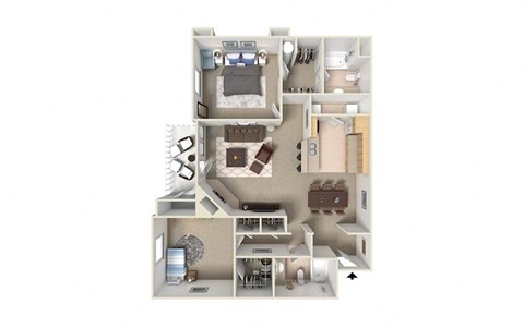 Floor plan for 2 beds, 2 baths, 1145 sqft