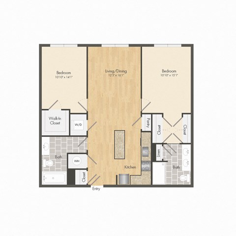 Floor plan for 2 beds, 2 baths, 892 sqft