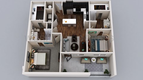 Floor plan for 2 beds, 2 baths, 1111 sqft