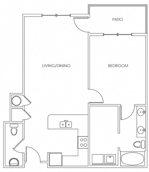 Floor plan for 1 bed, 1.5 baths, 833 sqft