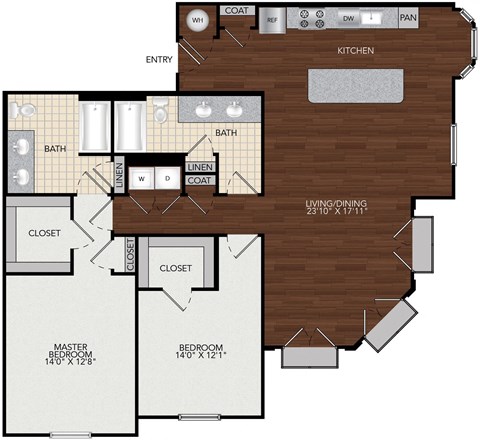 Floor plan for 2 beds, 2 baths, 1508 sqft