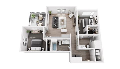 Floor plan for 2 beds, 2 baths, 1001 sqft