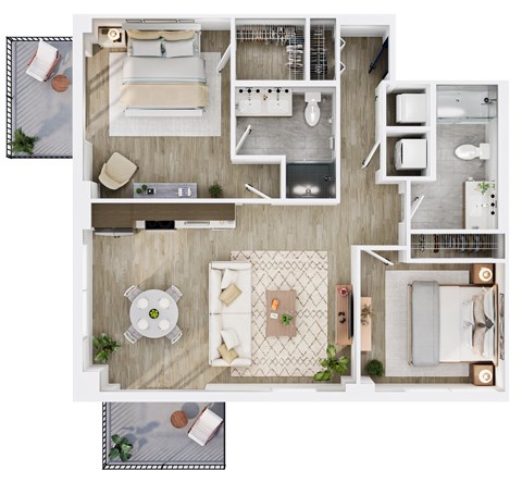 Floor plan for 2 beds, 2 baths, 1066 sqft