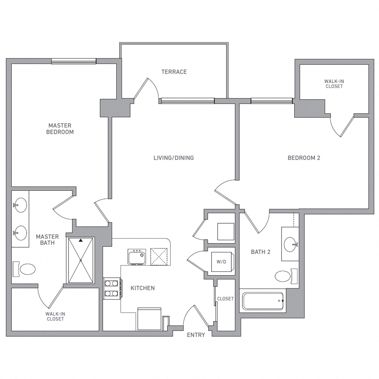 Floor plan for 2 beds, 2 baths, 1112 sqft
