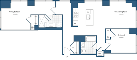 Floor plan for 2 beds, 2 baths, 1211 sqft