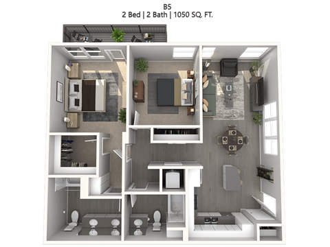Floor plan for 2 beds, 2 baths, 1172 sqft