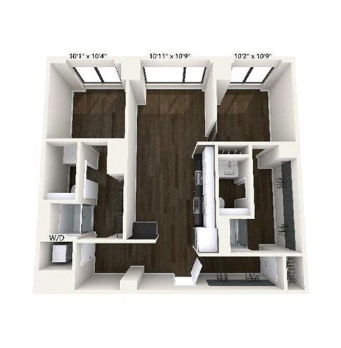 Floor plan for 2 beds, 2 baths, 1014 sqft