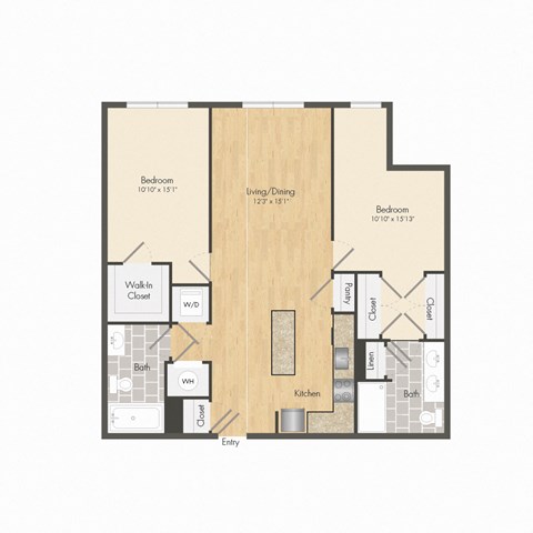 Floor plan for 2 beds, 2 baths, 921 sqft