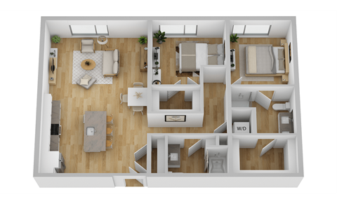 Floor plan for 2 beds, 2 baths, 1221 sqft