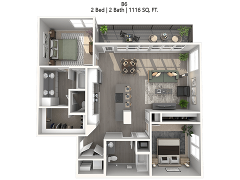Floor plan for 2 beds, 2 baths, 1198 sqft