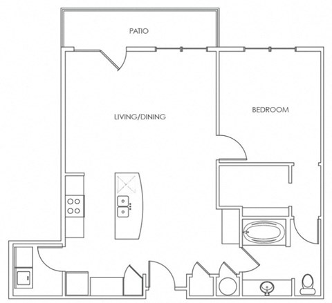 Floor plan for 1 bed, 1 bath, 910 sqft