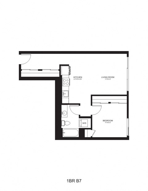 Floor plan for 1 bed, 1 bath, 699 sqft