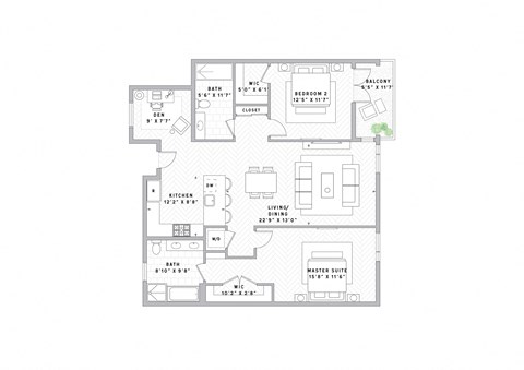 Floor plan for 2 beds, 2 baths, 1204 sqft