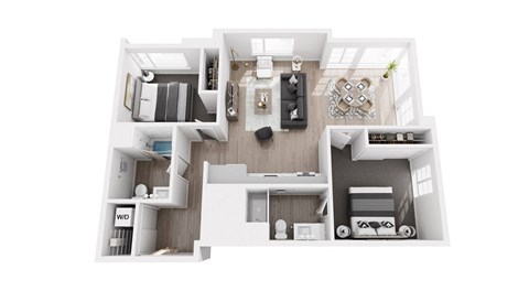 Floor plan for 2 beds, 2 baths, 1053 sqft