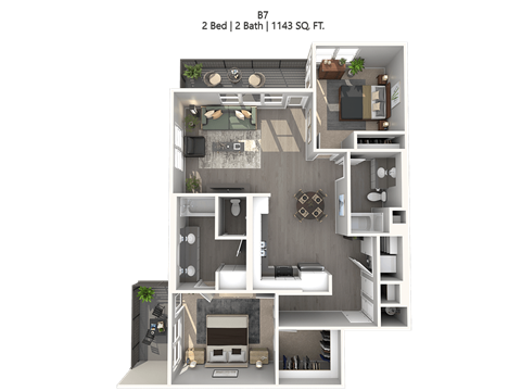 Floor plan for 2 beds, 2 baths, 1266 sqft