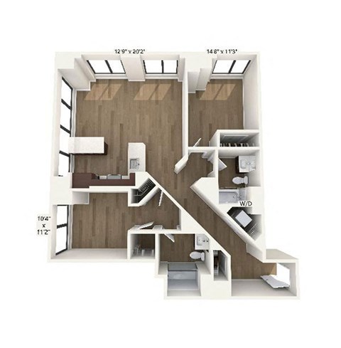 Floor plan for 2 beds, 2 baths, 1221 sqft