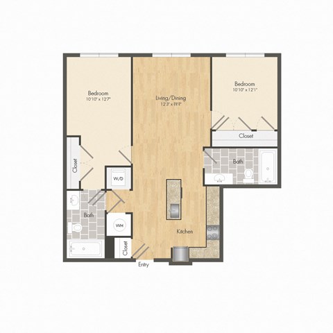 Floor plan for 2 beds, 2 baths, 991 sqft