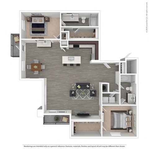 Floor plan for 2 beds, 2 baths, 1599 sqft