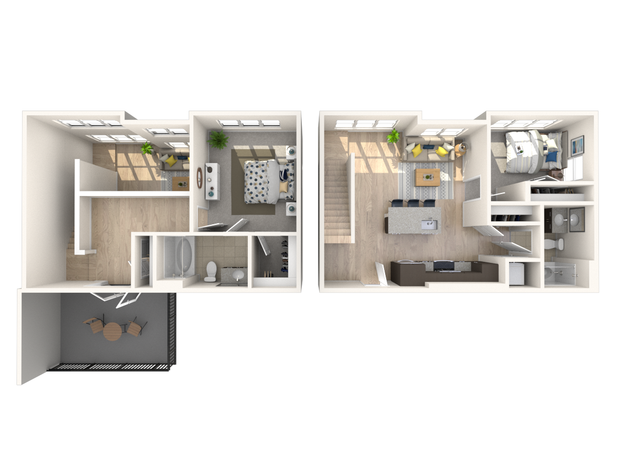 Floor plan for 2 beds, 2 baths, 1321 sqft