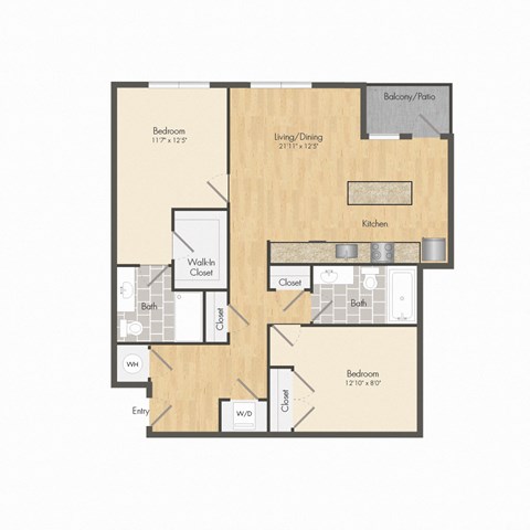 Floor plan for 2 beds, 2 baths, 1055 sqft