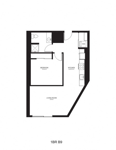 Floor plan for 1 bed, 1 bath, 710 sqft
