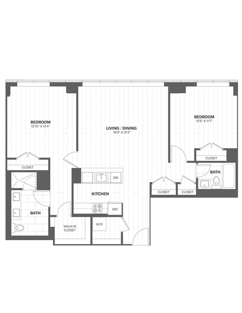 Floor plan for 2 beds, 2 baths, 1193 sqft