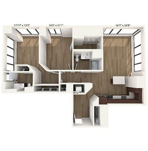Floor plan for 2 beds, 2 baths, 1352 sqft