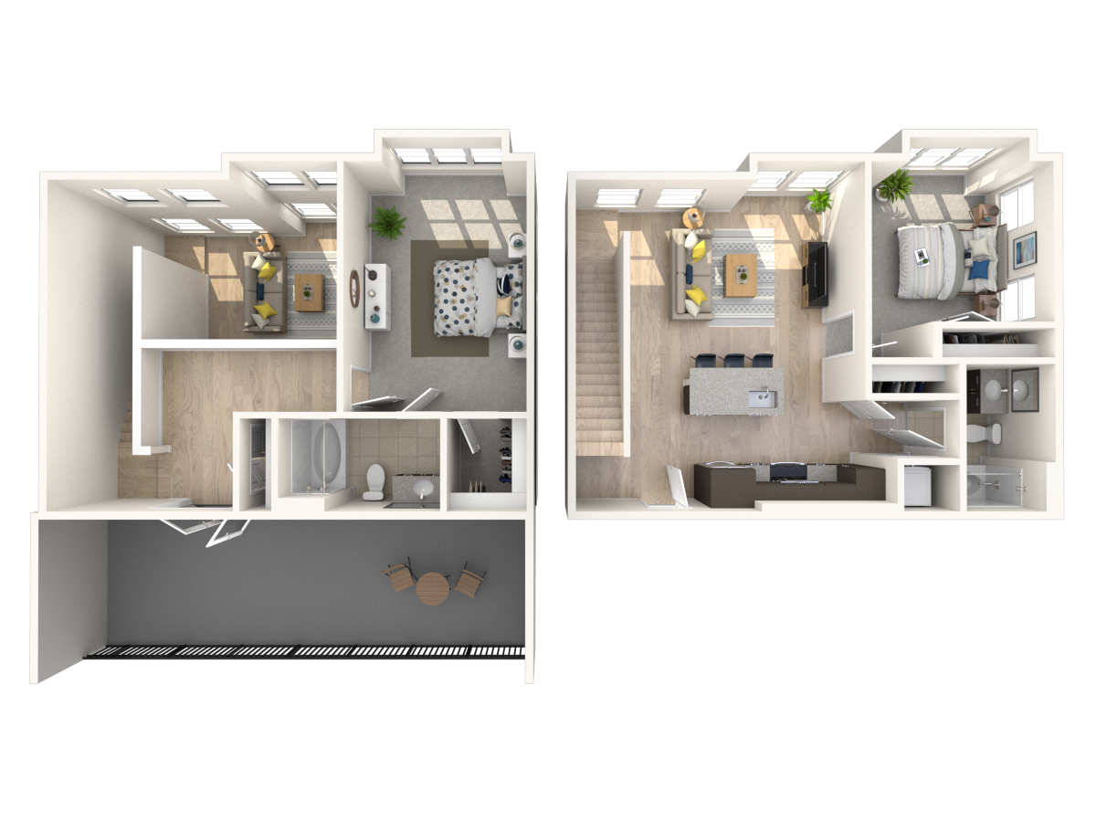 Floor plan for 2 beds, 2 baths, 1340 sqft