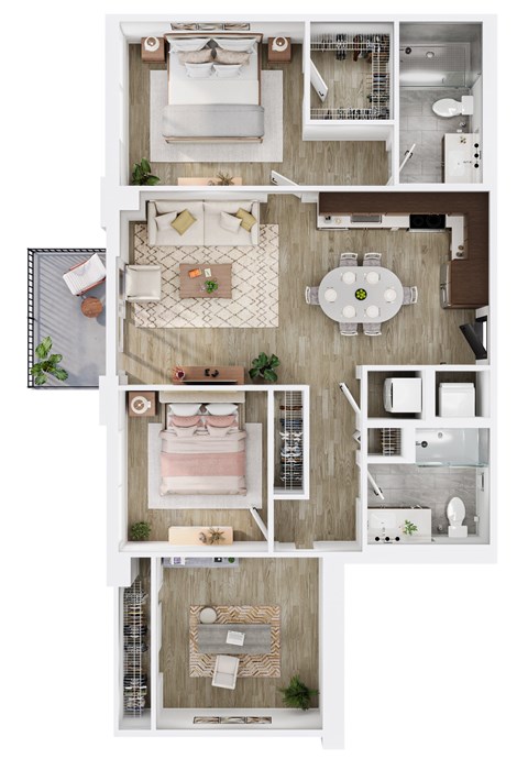Floor plan for 2 beds, 2 baths, 1108 sqft