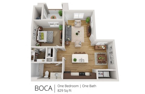 Floor plan for 1 bed, 1 bath, 829 sqft