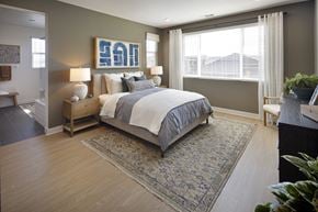 Lathrop apartment for rent - A bedroom with a large bed and a rug on the floor.