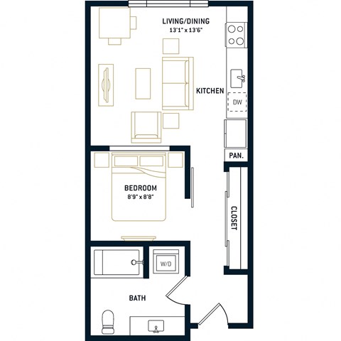 Floor plan for 1 bed, 1 bath, 525 sqft