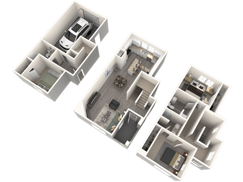 Floor plan for 3 beds, 3 baths, 1590 sqft