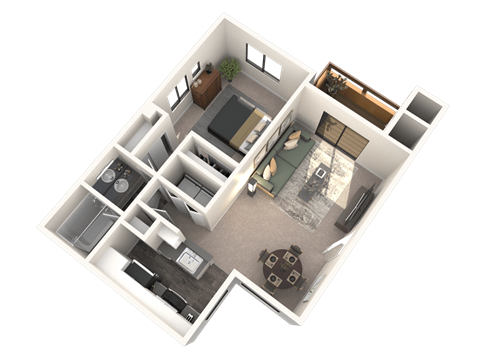 Floor plan for 1 bed, 1 bath, 720 sqft