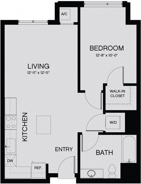 Floor plan for 1 bed, 1 bath, 660 sqft