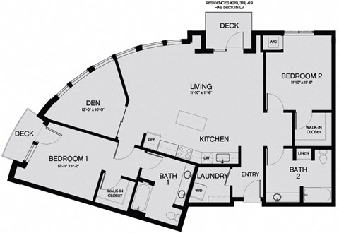 Floor plan for 2 beds, 2 baths, 1339 sqft