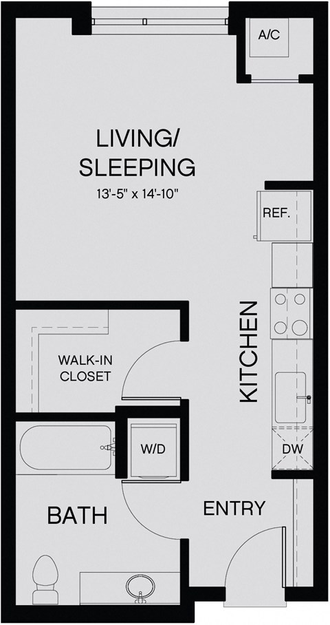 Floor plan for studio, 1 bath, 415 sqft