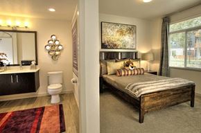 Santa Rosa apartment for rent - A bedroom with a bed, a toilet, and a mirror.