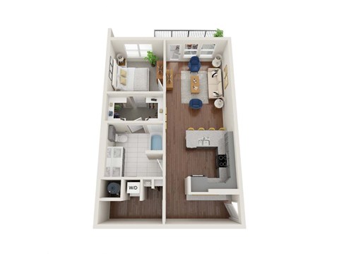Floor plan for 1 bed, 1 bath, 788 sqft