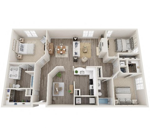 Floor plan for 3 beds, 2 baths, 1525 sqft