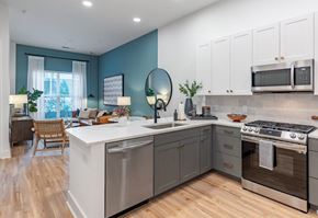Atlanta apartment for rent - a kitchen with an island and stainless steel appliances