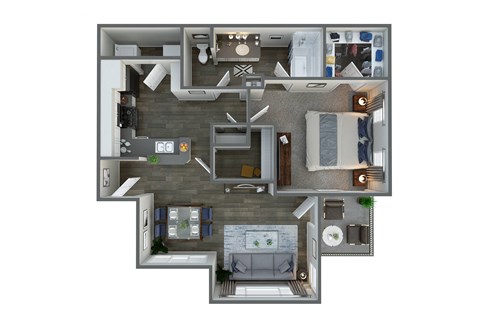 Floor plan for 1 bed, 1 bath, 716 sqft
