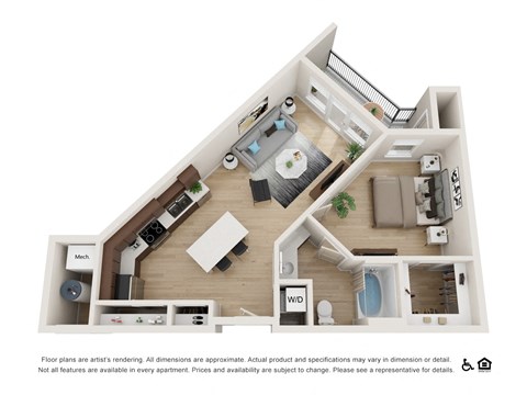 Floor plan for 1 bed, 1 bath, 782 sqft