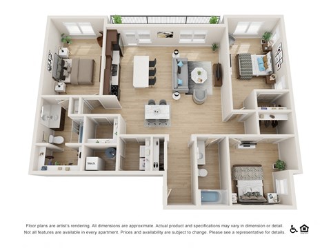Floor plan for 3 beds, 2 baths, 1600 sqft