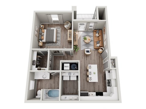 Floor plan for 1 bed, 1 bath, 794 sqft